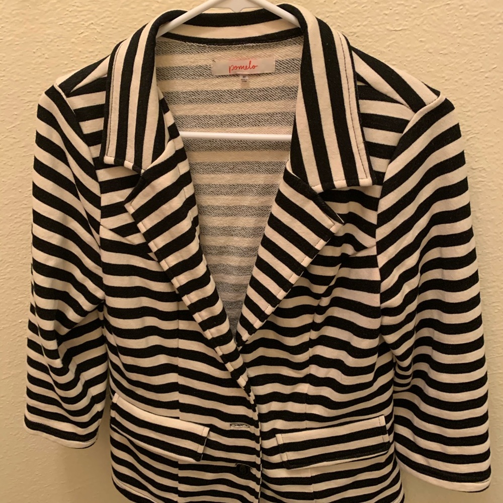 Pomelo Black and White Striped Blazer
